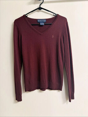 Ralph Lauren 100% Wool V-Neck Sweater in Burgundy